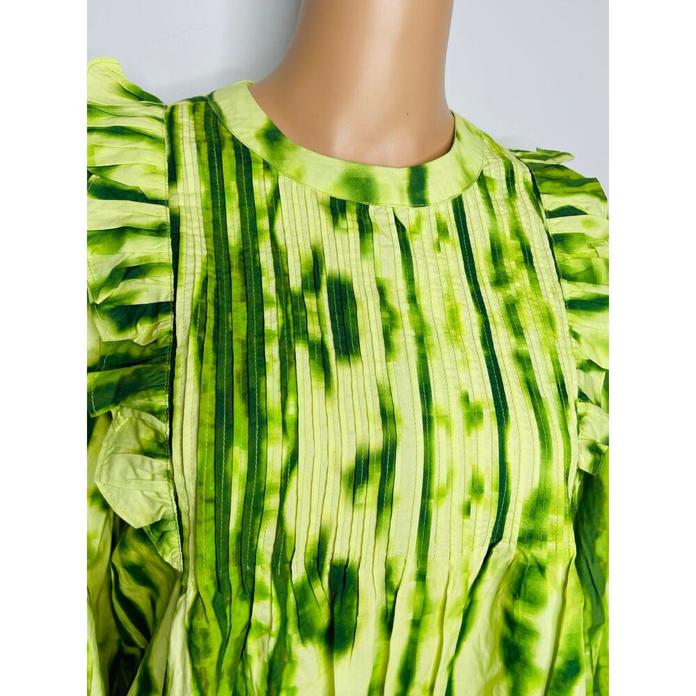 Anthropologie Samant Chauhan Emillia Ruffle Tie-Dye Blouse Size XS Green Boho - Picture 4 of 13